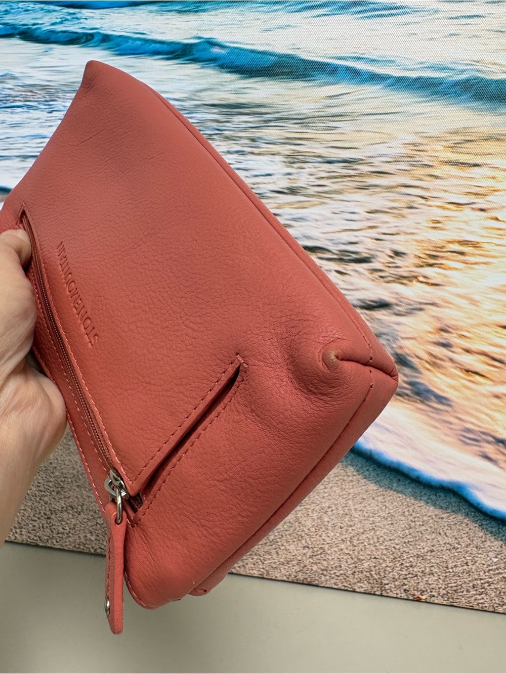 Stone Mountain Coral Pink Pebble Leather Double Zip Clutch Wallet Organizer - Picture 4 of 15